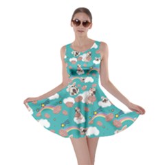 Cute French Bulldog Turquoise Donuts Rainbow Skater Dress