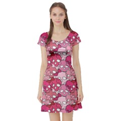 Pink Pattern Of Pink Girl Skulls With Bow On A White Short Sleeve Skater Dress by CoolDesigns