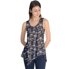 Black Grunge Pattern With Skulls Illustration Sleeveless Tunic Top