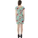 Mint Roses Blue Violet White Floral Pattern Silhouettes Butterflies Short Sleeve Skater Dress View2