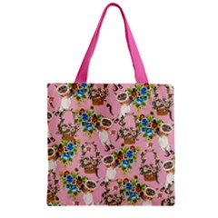 Cute Kitty Cat With Floral Zipper Grocery Tote Bag by CoolDesigns
