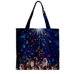 Navy Pet Lovers Paws Pattern Zipper Grocery Tote Bag by CoolDesigns