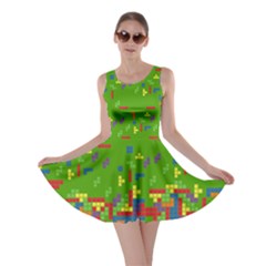 Pixeled Puzzle Print Green Skater Dress by CoolDesigns