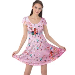 Musical Birds Pink Music Note Double Sided Cap Sleeve Dress