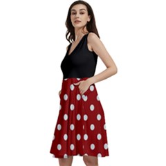 Red Polka Dots Black Sleeveless V-neck Skater Dress With Pockets
