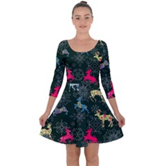 Dark Green Deer Quarter Sleeve Skater Dress