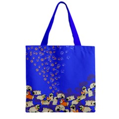 Paw Cute Dog Pugs Dodger Blue Zipper Grocery Tote Bag by CoolDesigns