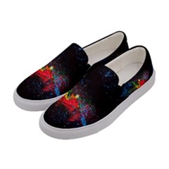 Black Unique Paint Galaxy Printed Womens Canvas Slip Ons by CoolDesigns