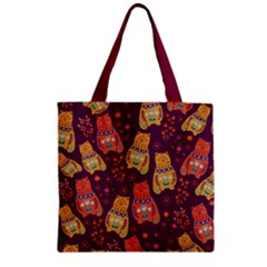 Lucky Cat Aztec Dark Red Zipper Grocery Tote Bag by CoolDesigns
