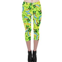 Rainbow Green Shamrock Handraw Capri Leggings 