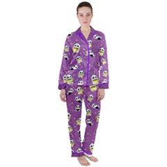 Purple Cute Baby Panda Silky Satin Pajamas, Button Up Pj Set by CoolDesigns