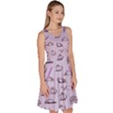 Plum Cats Sketch Pattern Knee Length Skater Dress With Pockets View3