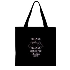 Black Funny Friends Pattern Zipper Grocery Tote Bag by CoolDesigns
