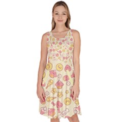 Colorful Kawaii Pattern With Cute Cakes Knee Length Skater Dress With Pockets