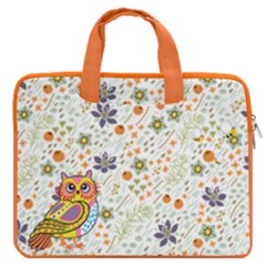 Orange Floral Fox Owl Print Carrying Handbag 16  Double Pocket Laptop Bag  by CoolDesigns