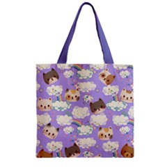 Plum Cute Kitty Cat Pattern Zipper Grocery Tote Bag by CoolDesigns