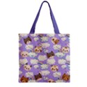 Plum Cute Kitty Cat Pattern Zipper Grocery Tote Bag View2
