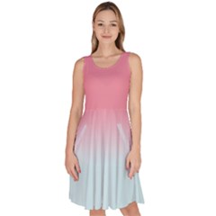 Baby Pink & Blue Gradient Tie Dye Knee Length Skater Dress With Pockets
