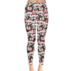 Gray Cute Penguin Red Candycane Stretch Leggings by CoolDesigns