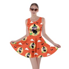 Cute Halloween Witch Print Orange Skater Dress by CoolDesigns