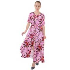 Tropical Flowers Floral Pink Leaves Summer Waist Tie Boho Maxi Dress