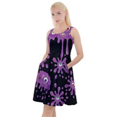 Orchid Halloween Slime Print Party Knee Length Skater Dress With Pockets by CoolDesigns