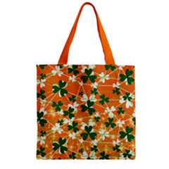 St Patrick Day Orange Lucky Shamrock Zipper Grocery Tote Bag by CoolDesigns