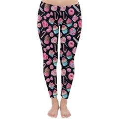 Black Polka Dots Yummy Sweet Candy Cupcake Donut Classic Winter Leggings  by CoolDesigns