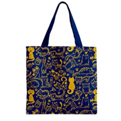 Dark Blue & Yellow Kitty Cat Pet Zipper Grocery Tote Bag by CoolDesigns