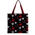 Black & Red Heart Love Cat Pirate Zipper Grocery Tote Bag View2