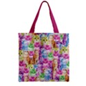 Neon Colorful Cute Kitty Cat Print Zipper Grocery Tote Bag View1