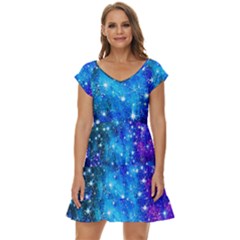 Constellation Dodger Blue Space Astronomy Galaxy Short Sleeve Tiered Mini Dress by CoolDesigns
