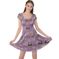 Butterfly Flowers Amethyst Cap Sleeve Dress