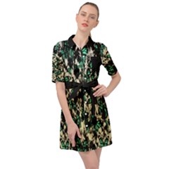 Green Butterfly Floral Belted Shirt Dress by CoolDesigns