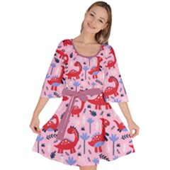 Dinosaur Plum Forest Velour Kimono Dress