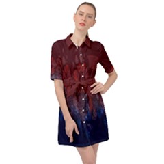 Maroon & Blue Floral Print Belted Shirt Dress by CoolDesigns