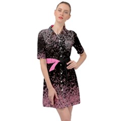 Black Vintage Floral Pink Cherry Blossom Belted Shirt Dress by CoolDesigns