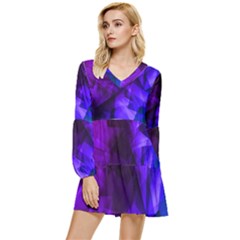 Purple & Dark Iridescent Pattern Chiffon Mesh Tiered Long Sleeve Mini Dress by CoolDesigns