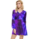 Purple & Dark Iridescent Pattern Chiffon Mesh Tiered Long Sleeve Mini Dress View1