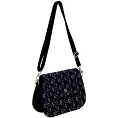 Black Pattern With Music Notes Treble Clef Saddle Handbag by CoolDesigns