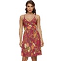 Hawaii Tropical Floral Fire Brick Red V-Neck Pocket Summer Dress  View1