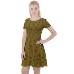 Dark Olive Pattern Of The Bee On Honeycombs Cap Sleeve Velour Dress  