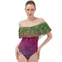 Leopard Colorful Pink Digital Print Stretch Off Shoulder Velour Bodysuit  View1
