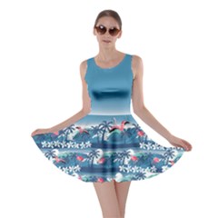 Hawaii Waves Tropical Flamingo Blue Summer Skater Dress by CoolDesigns