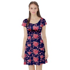 Navy Arrows Pink Cute Pink Valentine Day Pattern Cute Hearts Short Sleeve Skater Dress