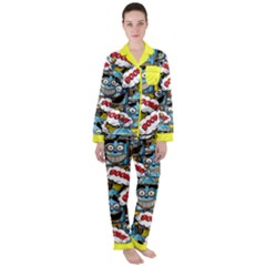 Pop Art Boom Yellow Satin Long Sleeve Pyjamas Set by CoolDesigns