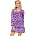 Purple Tone Pink Floral Tiered Long Sleeve Mini Dress View1