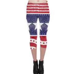 Us Stars Stripes Red Capri Leggings 