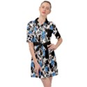 Black Shadow Blue Flowers Belted Shirt Dress View1