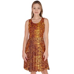 Orange Brown Leather Animal Snake Reptile Crocodile Pattern Knee Length Skater Dress With Pockets